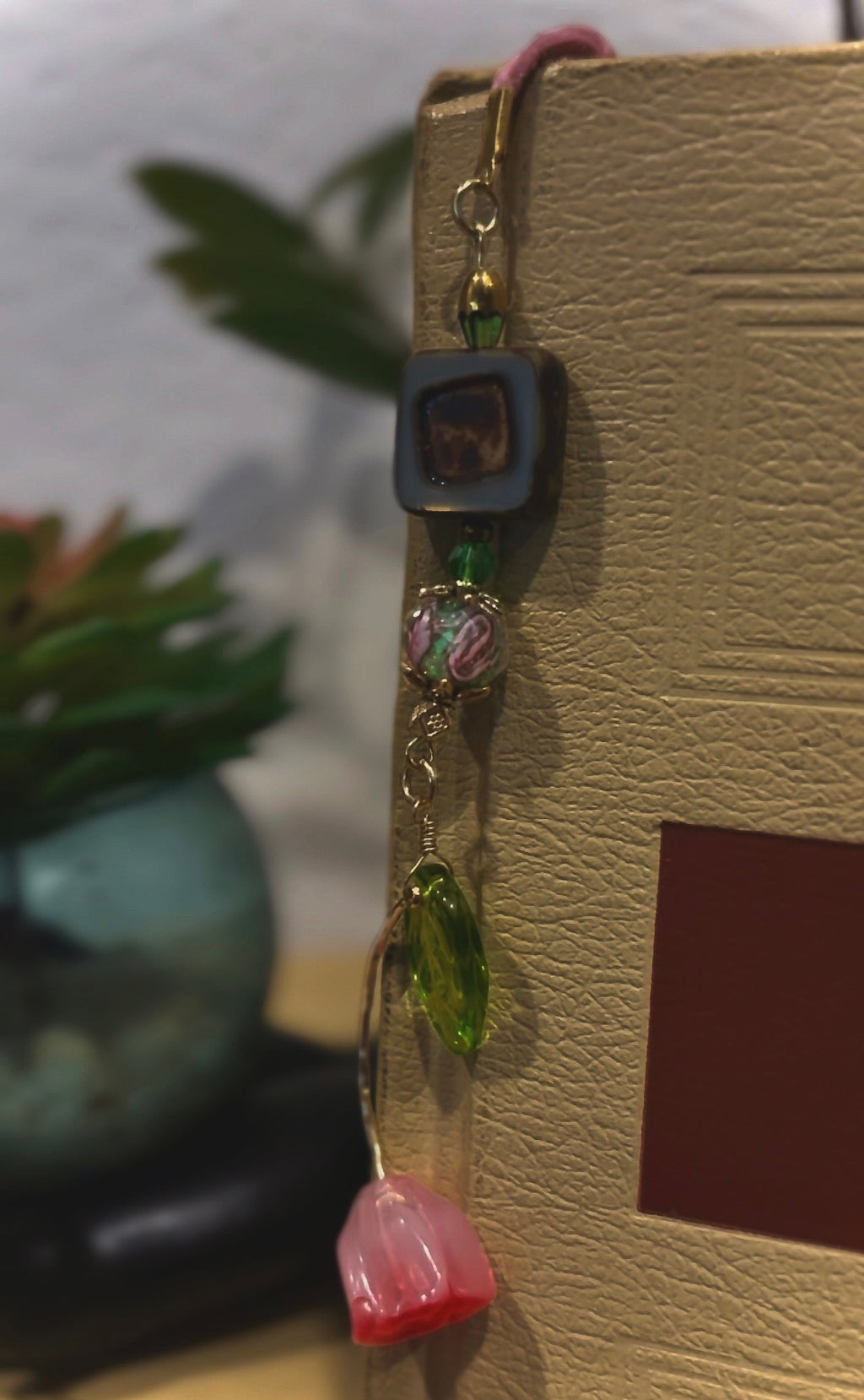 Pink Floral Bookmark Charm